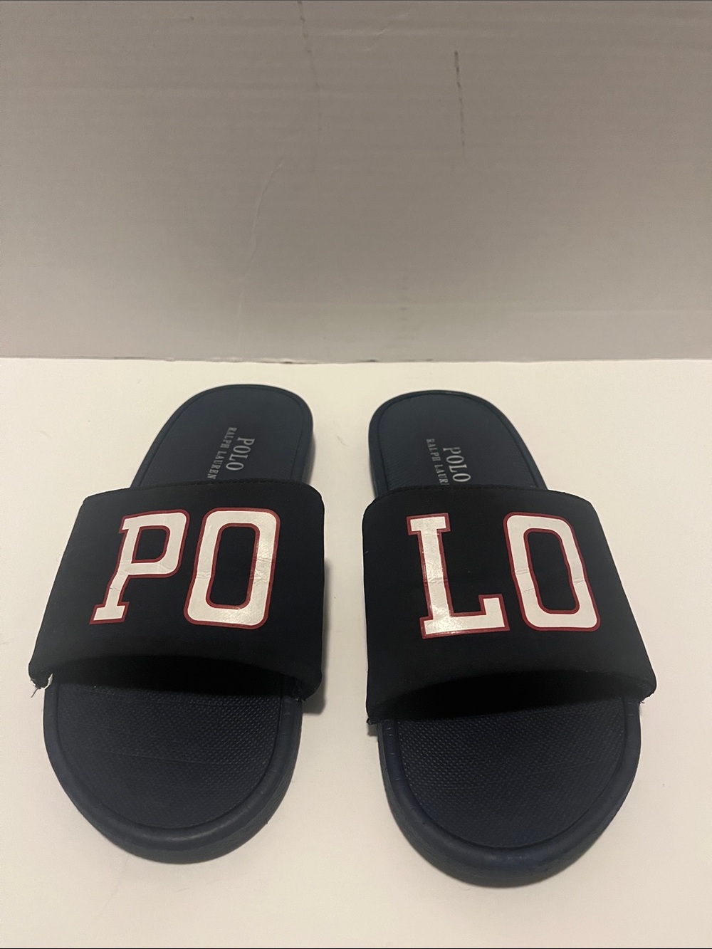 Polo by Ralph Lauren Navy Slides POLO Lettering Kids size 4